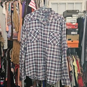American Rag Men's Plaid Shirt - Blue, White, and Red